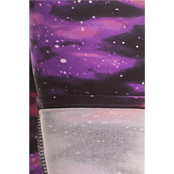 (Plus) Curvy Purple Multi Galaxy Graphic Print Peach Skin Leggings - Picture 4 of 4